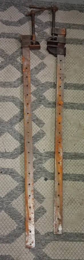 pair of antique beam clamps (or bar clamps) traditionally used in woodworking to hold large pieces o 1